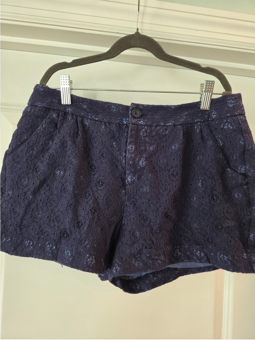 LC Lauren Conrad Navy Eyelet High-Rise Button Shorts
